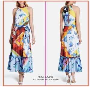 Tahari Arthur S Levine Petite Multi Floral Halter Dress